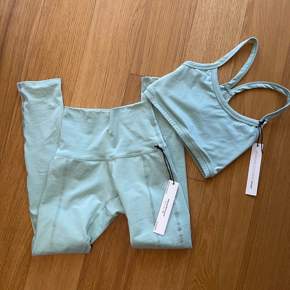 Morgan Stewart Sport light blue sports bra & legging set NWT XS/S